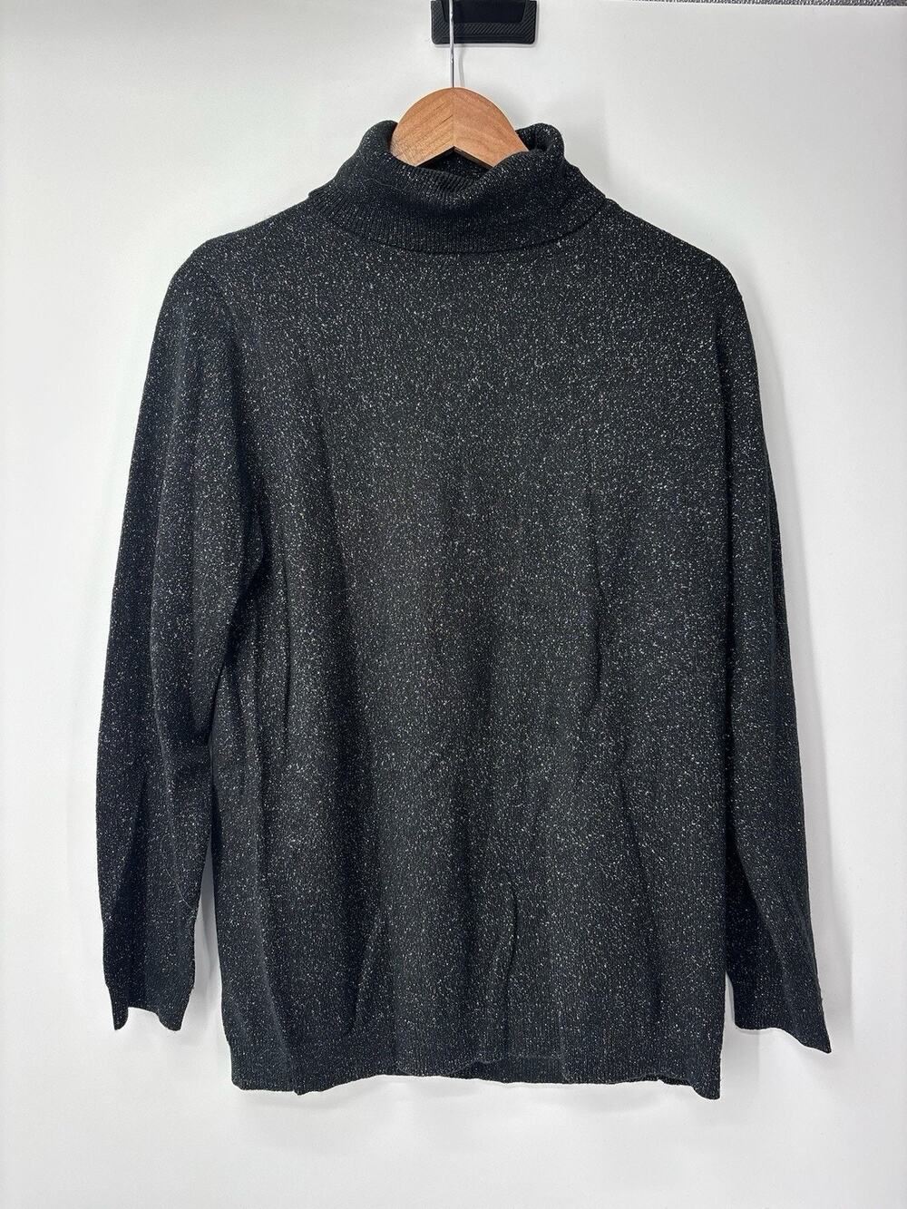 Susan Graver Turtleneck Women’s Large Black Silver Metallic